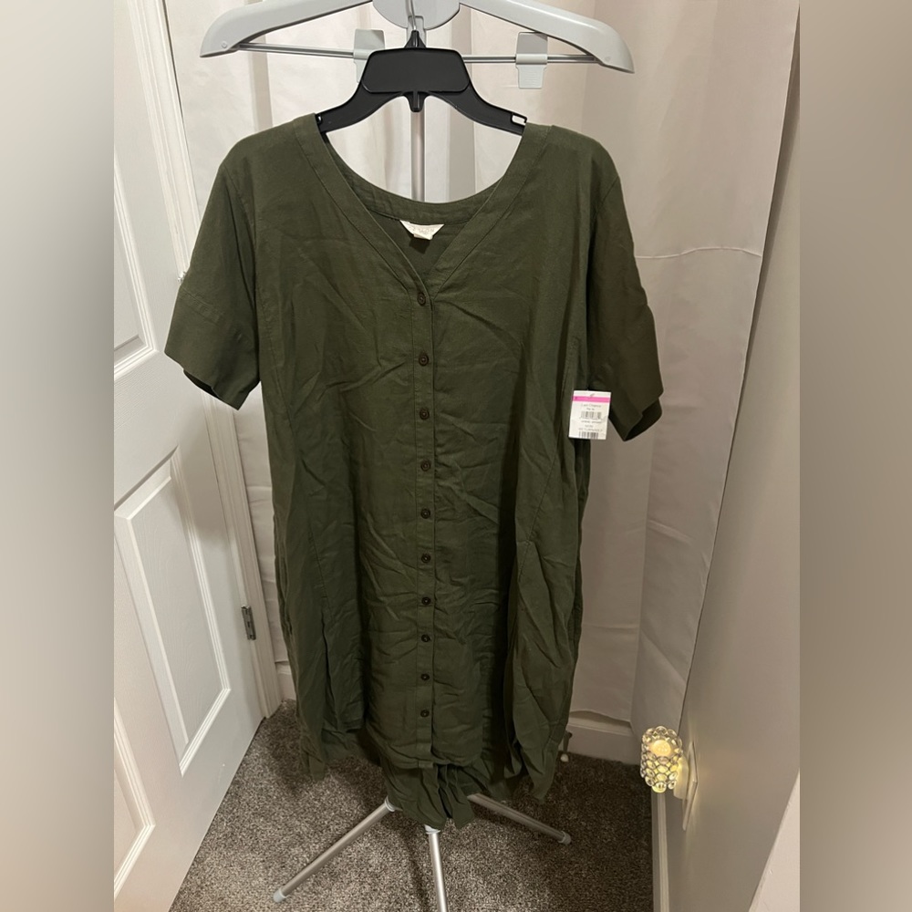 Caslon Olive Green Billow Back Short Sleeve Shirtdress Size Small (4-6) …